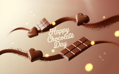 a dreamy soft aesthetic wallpaper celebration of chocolate day with chocolate bars and heart shaped chocolates