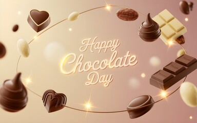 a dreamy soft aesthetic wallpaper celebration of chocolate day with chocolate bars and heart shaped chocolates