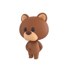 Naklejka premium Cute 3D render Brown Bear character standing isolated on white background. Minimal and friendly design for children, apps, and branding.