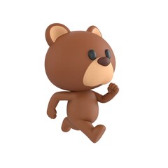 Obraz premium Cute 3D render Brown Bear character running energetically, dynamic and playful mascot style, isolated on white background.