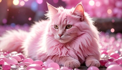 ピンク色の猫とローズクオーツ