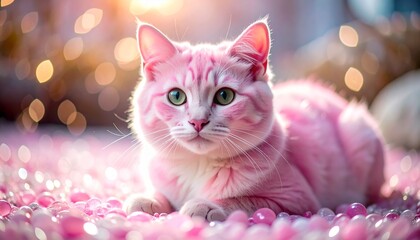 ピンク色の猫とローズクオーツ