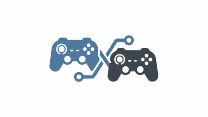 Two game controllers connected by a digital network. © Refan
