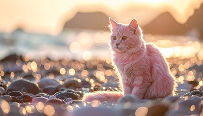 ピンク色の猫とローズクオーツ