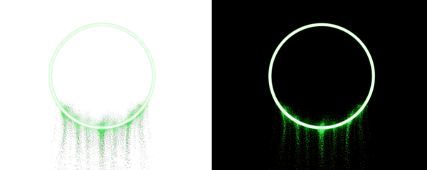 Abstract image featuring two glowing green neon circles on a transparent background.