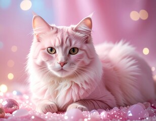 ピンク色の猫とローズクオーツ