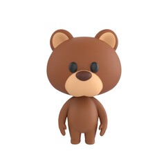 Obraz premium Cute 3D render Brown Bearcharacter standing straight, front view, isolated on white background.