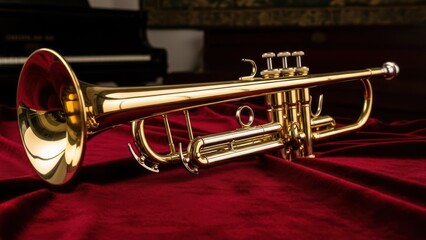 Gleaming brass instrument resting on rich, red velvet