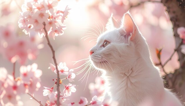 白猫と桜