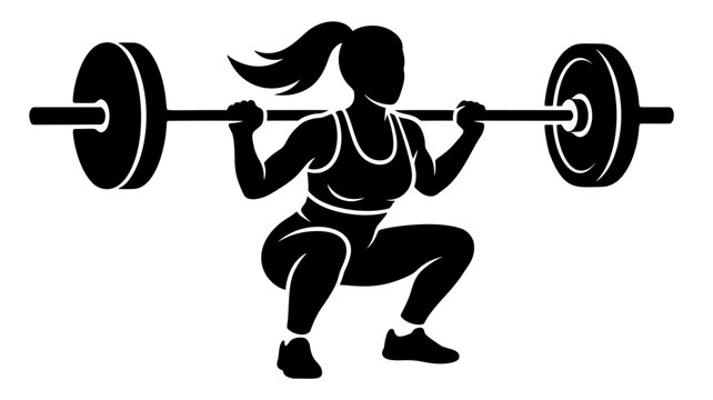 Female weightlifter silhouette performing a barbell squat with the weight placed across the shoulders during strength training.