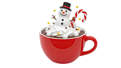 Cute Snowman on Hot Chocolate with Candy Cane and Marshmallows
