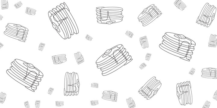 Whimsical Hand-Drawn Pancake Pattern Featuring Stacked Delights and Little Dots on White