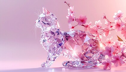 ダイヤでできた桜色の猫