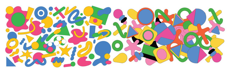 Vibrant Abstract Composition of Geometric and Organic Shapes in Bold Colors on White Background colorful