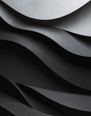 Abstract Waves of Textured Black Paper in Smooth Curves and Layers
