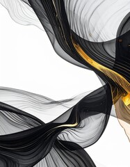 Elegant Flowing Black and Gold Abstract Art on White Background