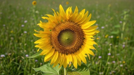 Obraz premium Golden sunflower blooms in a vibrant field of green and purple