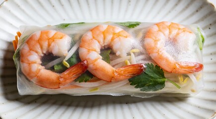 Shrimp spring rolls, traditional Vietnamese food closeup