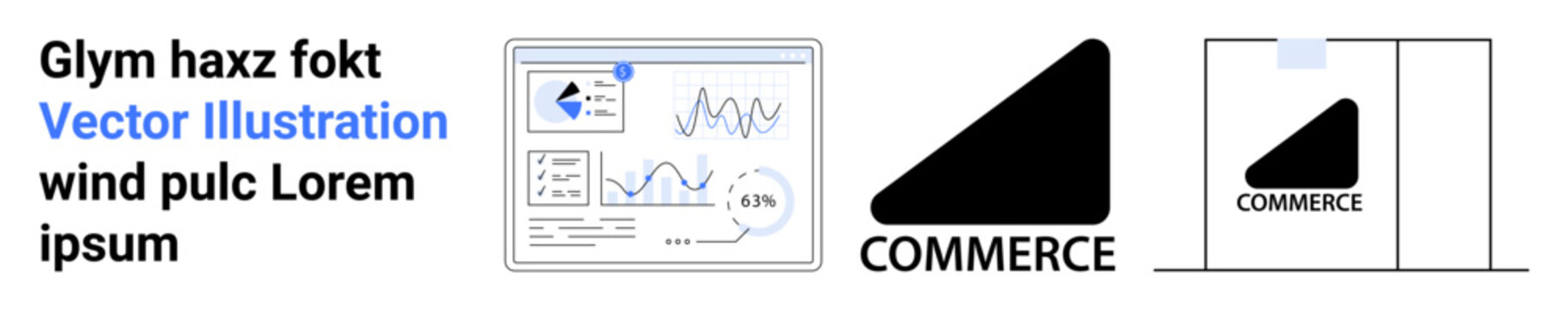 Business, data analytics, branding, logo design, commerce, vector design. Business analytics dashboard with charts. Logo design and commerce concept illustrated with graphic elements