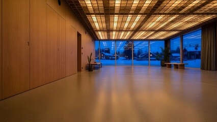 奥行きのある現代建築の室内空間