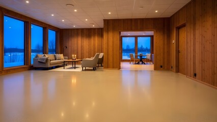 木質仕上げの静かなワークスペース空間