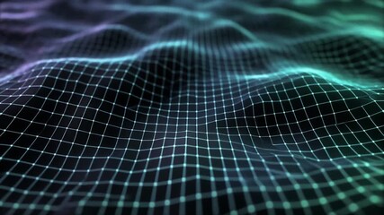 Futuristic digital grid wave landscape 3d wireframe surface neon glow, abstract cyber mesh motion, dark background technology - Powered by Adobe