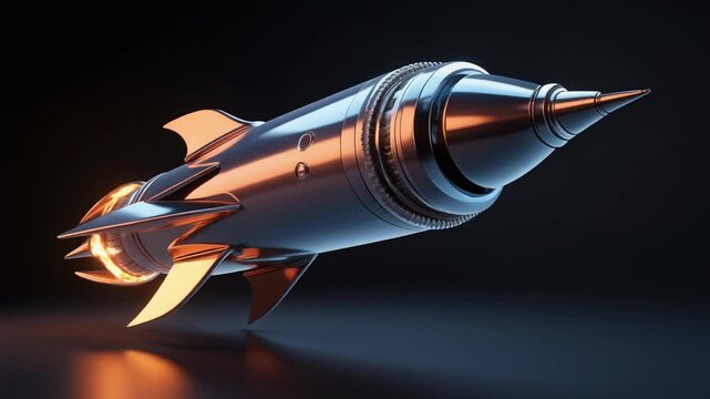 Futuristic rocket metallic rocket glossy rocket sci fi rocket space travel glowing engine sleek design dark background metallic