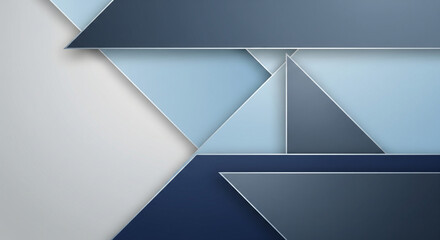 Modern Abstract Geometric Background with Layered Blue and Grey Triangular Shapes and Subtle Shadows