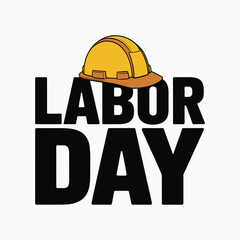 Fototapeta premium Labor Day typography with yellow hard hat construction work holiday vector illustration isolated on white background,