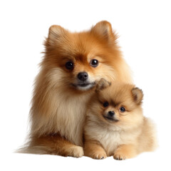 Obraz premium Motherly Moments: A heartwarming close-up portrays a mother Pomeranian dog lovingly gazing upon her adorable puppy, a scene brimming with tenderness.