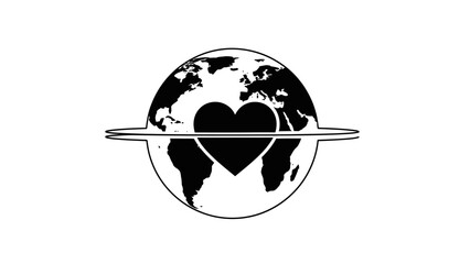 Heart inside earth globe silhouette, global love and world peace concept