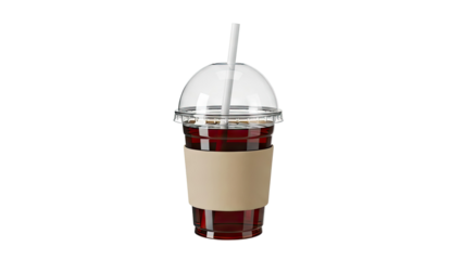 Clear plastic cup with coffee and straw