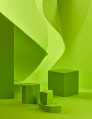 Abstract Green Geometric Shapes in Minimalist Studio Setting