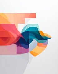 Abstract Colorful Wave Shapes on Clean White Background