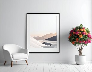 Modern Living Room with Artwork and Potted Plant Decoration