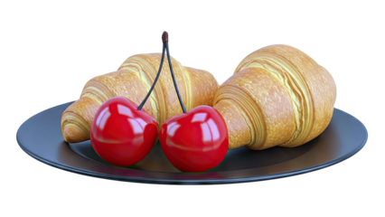 Croissants and Cherries on a Black Plate