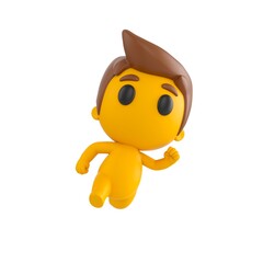 Obraz premium Cute 3D render Little Boy character running toward the camera with energetic motion, playful and lively mascot style, dynamic action pose, isolated on white background.