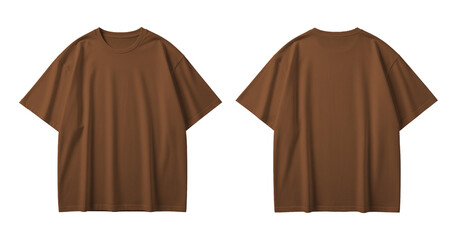 Blank Brown Oversized T-Shirt Mockup Front and Back View Isolated on Transparent Background