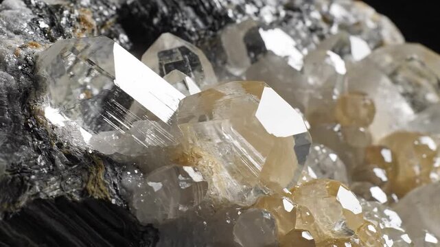 Clear Scapolite Crystals Forming on a Rock Surface