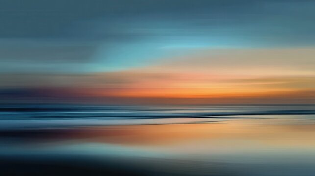 Ethereal Blurred Ocean Sunset Horizon with Vibrant Horizontal Color Streaks and Motion Blur Effect.