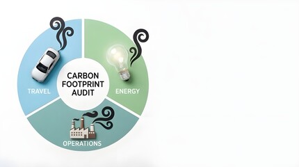 Environmental sustainability infographic showcasing a carbon footprint audit with diverse categories