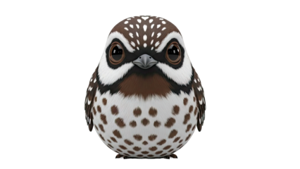 Cute cartoon owl with large eyes and brown and white spotted feathers
