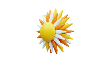 3D render of a stylized sun with colorful petals