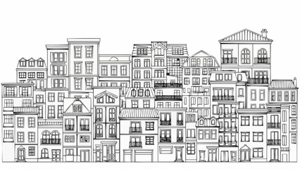Detailed Architectural Sketch of a City Street Facade.