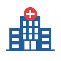 Obraz premium Hospital building icon with cross sign, Medical clinic architecture symbol in flat style, hospital building medical icon