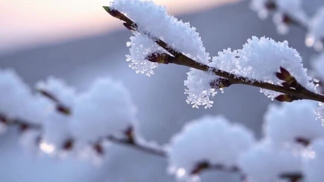 The first snow on the thin delicate branch
