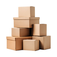 Cardboard Box Arrangement: A neat stack of various-sized cardboard boxes, demonstrating the essential elements of moving, packing, or storage