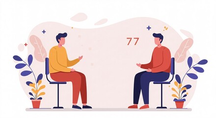 Two business professionals engaged in a friendly conversation in modern office