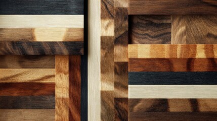 Textured Wood Panel Mosaic with Natural Grain and Shadow Play - Abstract Background.