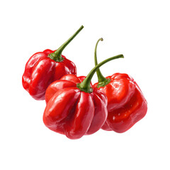 Red Scotch Bonnet Peppers: A vibrant image of several fresh, ripe Scotch Bonnet peppers, known for their fiery flavor. Perfect for adding a spicy kick to any culinary creation. 